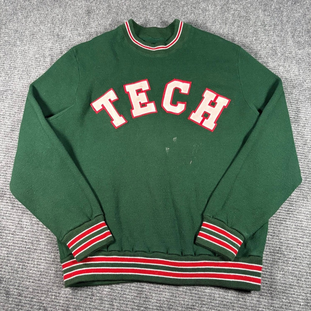 Vtg Ripon Tech Knit Sweater Mens XL Green Fair Varsity Letterman USA Made